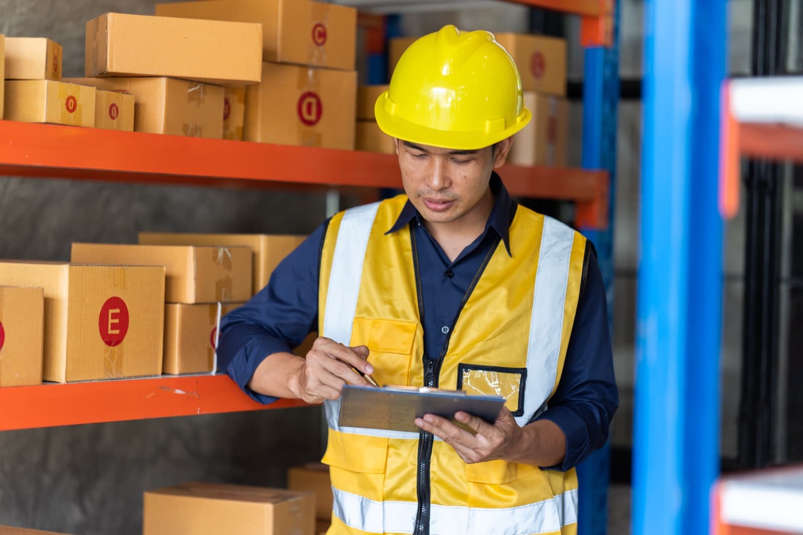 Warehouse worker in a large distribution center